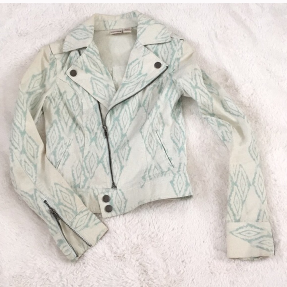 Teal Mudd Tribal Moto Jean Jacket